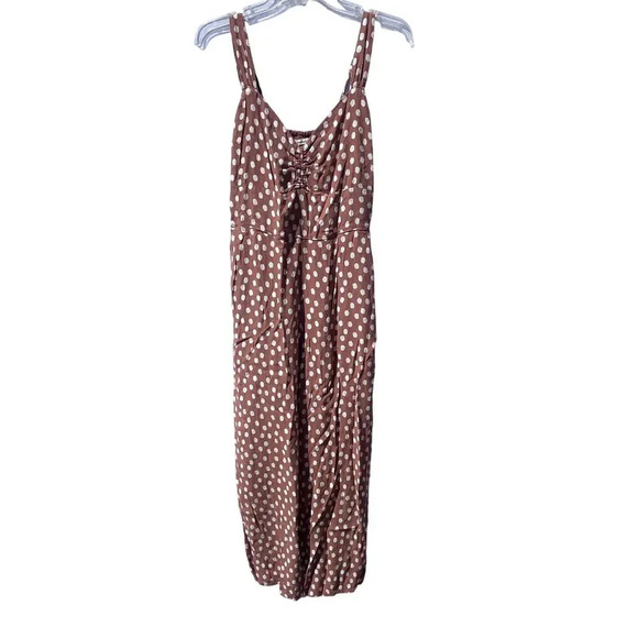 Abercrombie & Fitch Pants - Abercrombie & Fitch Dusty Pink Polka Dot Wide Leg Cinched Front Jumpsuit